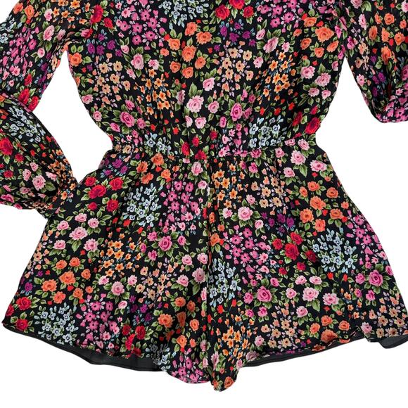 Yumi Kim Floral Print Romper Women's Large Long Balloon Sleeves Flowy Romantic - Picture 10 of 16